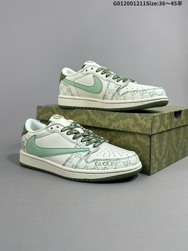 20036-45半 定制球鞋 Gucci x Travis Scott x Air Jordan 1 Low 古驰 x AJ1 低帮 米白绿倒勾联名货号JJ5288-010