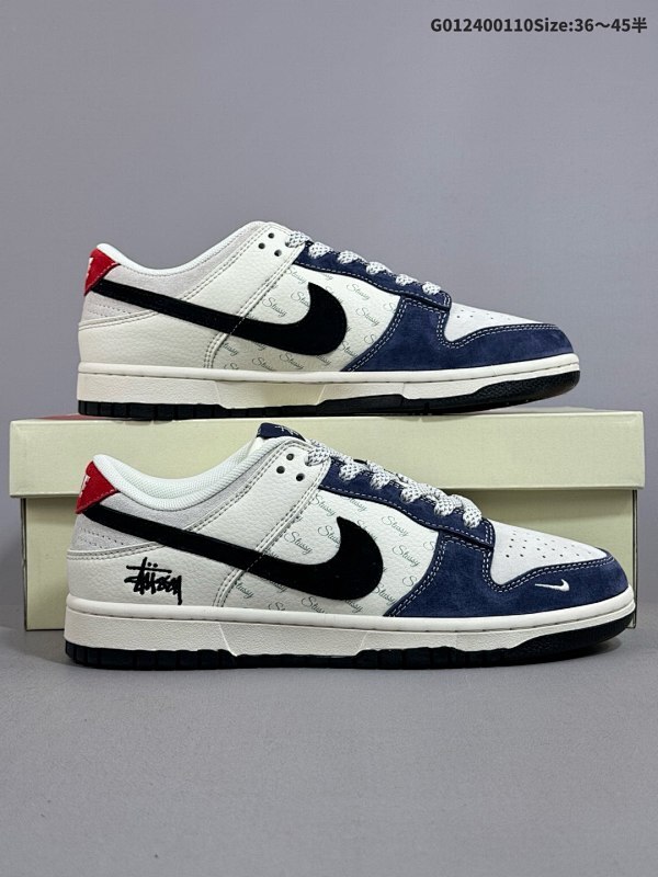 24036-45半 定制球鞋 Stussy x Nike Dunk SB Low 斯图西 x 耐克 SB 低帮 联名蓝白黑货号XS1086-013