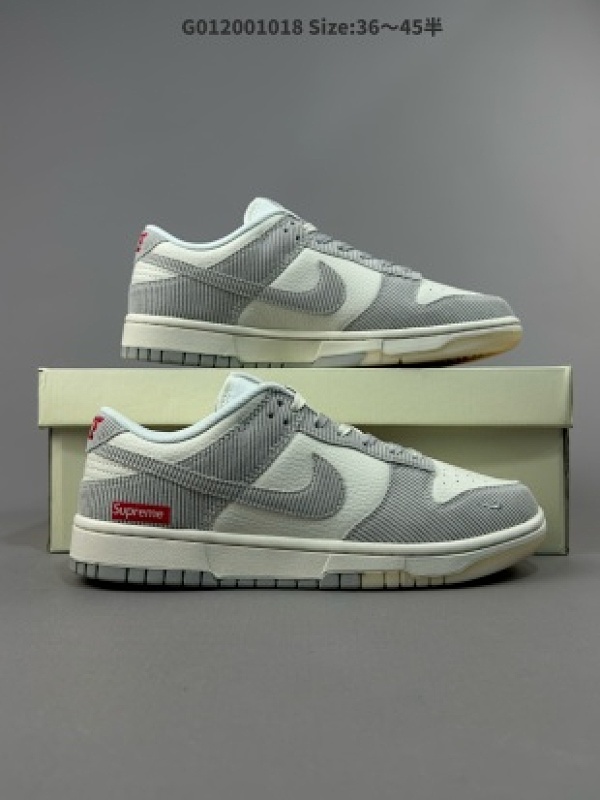Supreme x Nike Dunk SB Low Supreme x 耐克 SB 低帮 联名灰白灯芯绒 定制球鞋鞋身以灰白色作为主色调货号FC1688-143