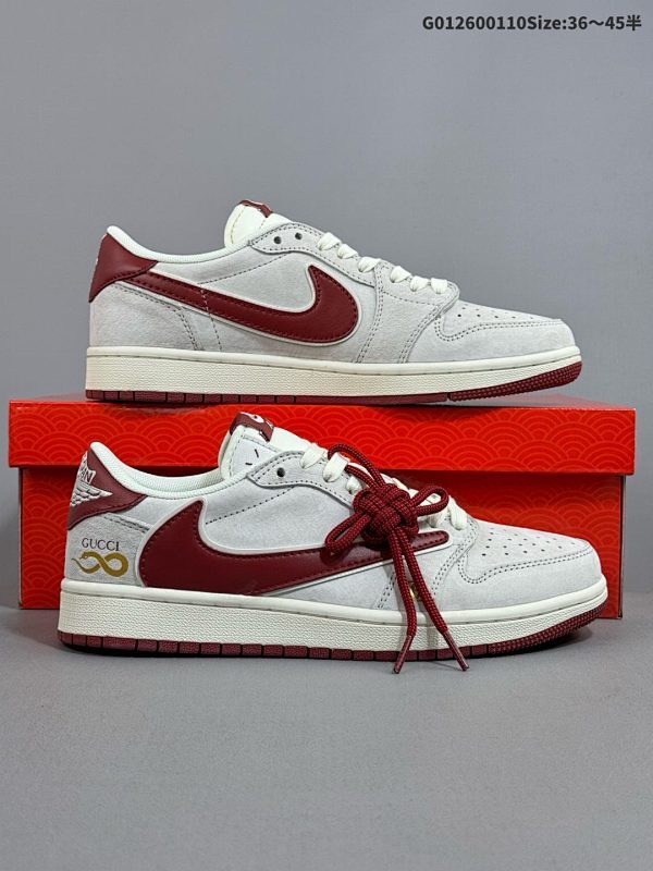 26036-45半 定制球鞋 Gucci x Travis Scott x Air Jordan 1 Low 古奇古驰 x AJ1 低帮 蛇年限定 灰红倒勾联名货号XZ6188-056