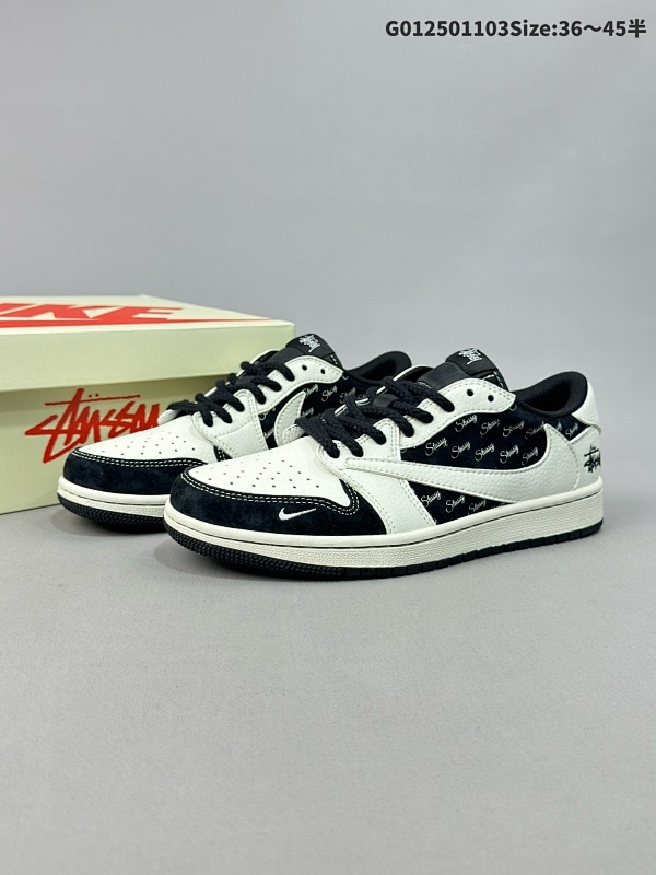25036-45半 定制球鞋 Stussy x Travis Scott x Air Jordan 1 Low 斯图西 x AJ1 低帮 黑白倒勾联名 货号SJ2068-128