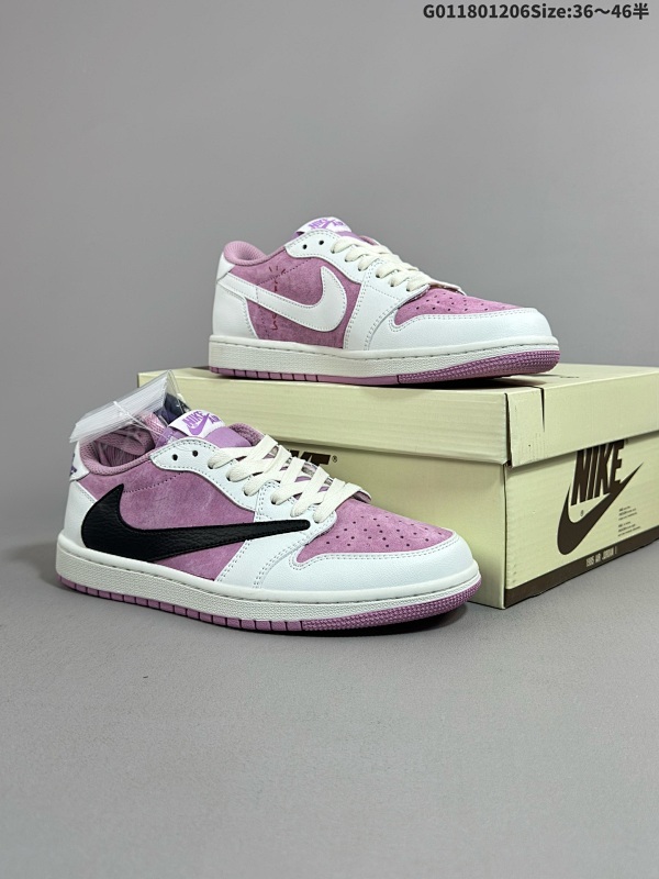 18036-46半 Travis Scott x Air Jordan 1 Low 低帮 紫白黑倒勾 AJ1 乔丹1代 aj1 乔1 低邦 紫白黑倒勾联名货号CQ4277-119