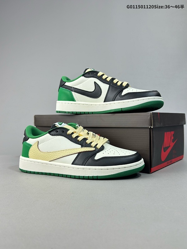 15036-46半 Travis Scott x Fragment x Air Jordan 1 Low 低帮 黑绿倒勾联名 AJ1货号DM7866-128