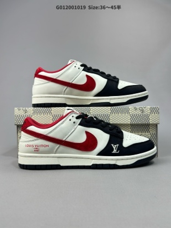 Louis Vuitton x Nike Dunk SB Low 路易威登 x 耐克 SB 低帮 LV联名黑白红 定制球鞋鞋身以白色作为主色调货号JH8035-931