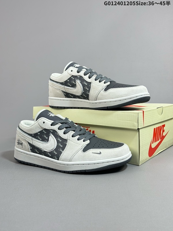 25036-45半 定制球鞋 Stussy x Air Jordan 1 Low 斯图西 x AJ1低邦 联名灰黑 乔丹篮球鞋系列货号XX3318-968