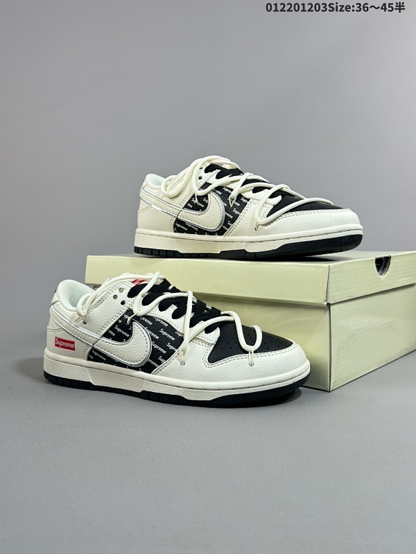 22036-45半 定制球鞋 Supreme x Nike Dunk SB Low Sup x 耐克 SB 低帮 联名米白黑解构鞋带货号JJ5688-105