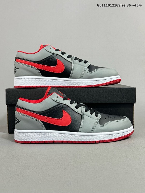 11036-45半 Air Jordan 1 Low低邦 黑灰红 乔丹篮球鞋系列男货号553558-060 女货号553560-060
