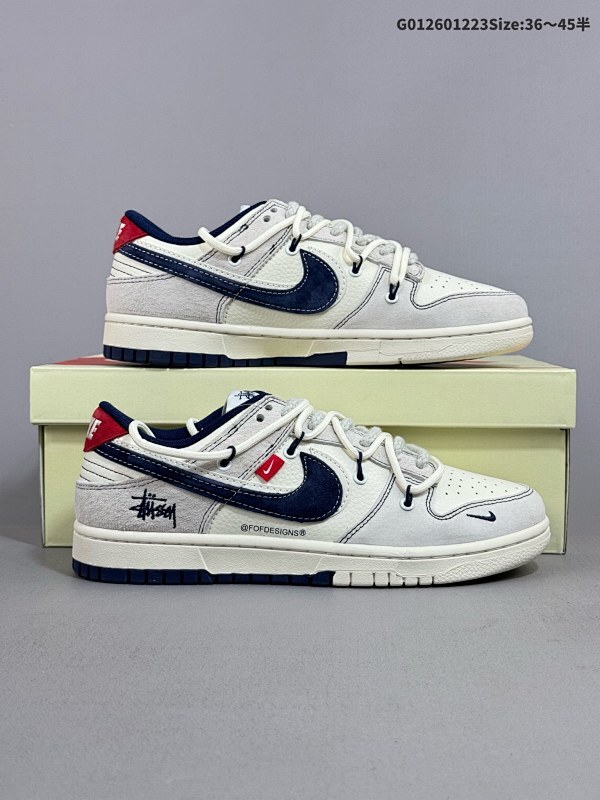 27036-45半 定制球鞋 Stussy x Nike Dunk SB Low 斯图西 x 耐克 SB 低帮 灰白蓝解构鞋带货号YX5066-240