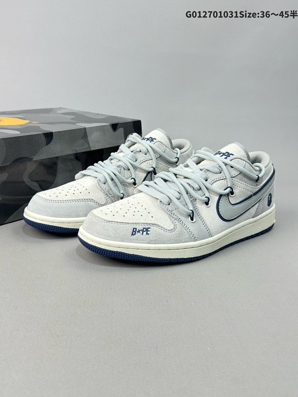 27036-45半 定制球鞋 Bape x Air Jordan 1 Low Bape x AJ1 低帮 联名灰白蓝解构鞋带货号SJ9950-019