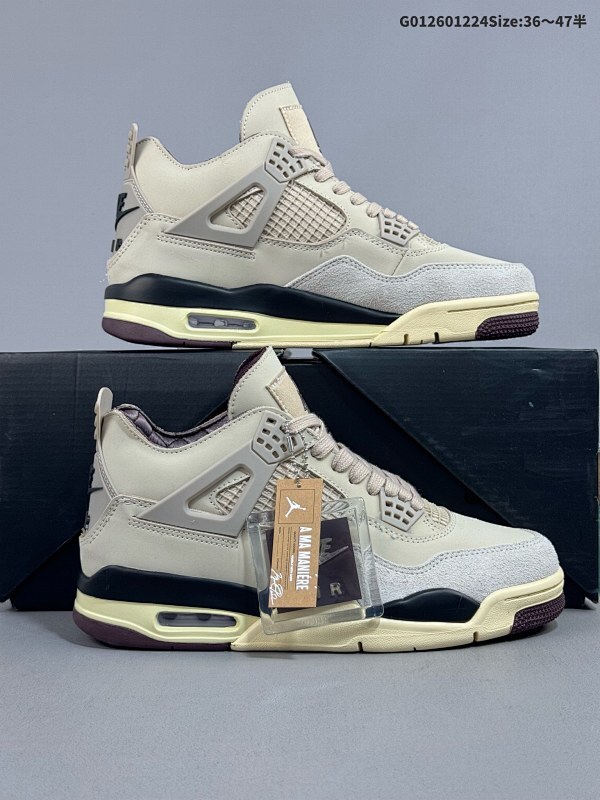 26036-47.5半 A Ma Maniere x Air Jordan 4 Retro "Violet Ore" 联名白棕 AJ4乔丹篮球鞋 货号FZ4810-200