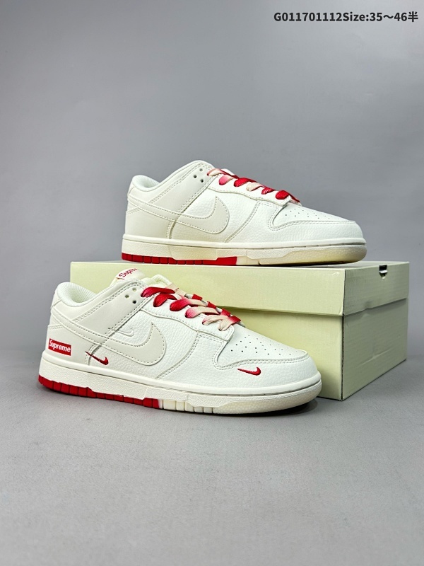 17035.5-46半 头层带半码定制球鞋 Supreme x Nike Dunk SB Low Sup x 耐克 SB 低帮 联名白红货号BB8675-107