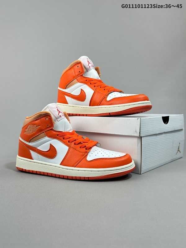 11036-45 Air Jordan 1 Mid 中帮 橙白脚趾 AJ1 乔丹1代 aj1 乔1 中邦 橙白色 乔丹篮球鞋系列 货号BQ6472-108