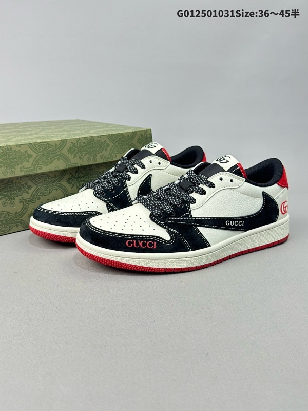 25036-45半 定制球鞋 Gucci x Travis Scott x Air Jordan 1 Low 古驰古奇 x AJ1 低帮 黑白红牛仔倒勾联名货号XY2688-123