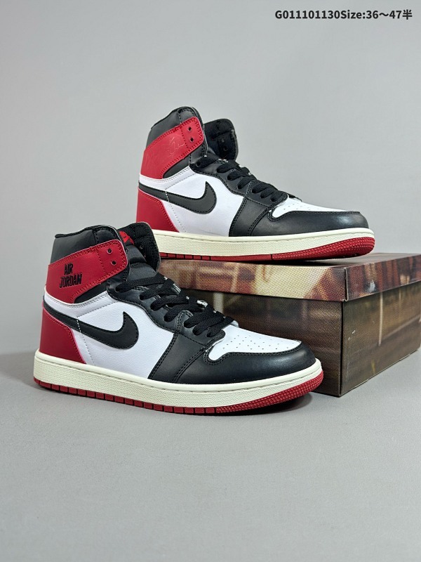 11036-47.5半 原盒Air Jordan 1 High OG "Black Toe Reimagined" 高帮 消失的飞翼 黑白红 AJ1货号DZ5485-106