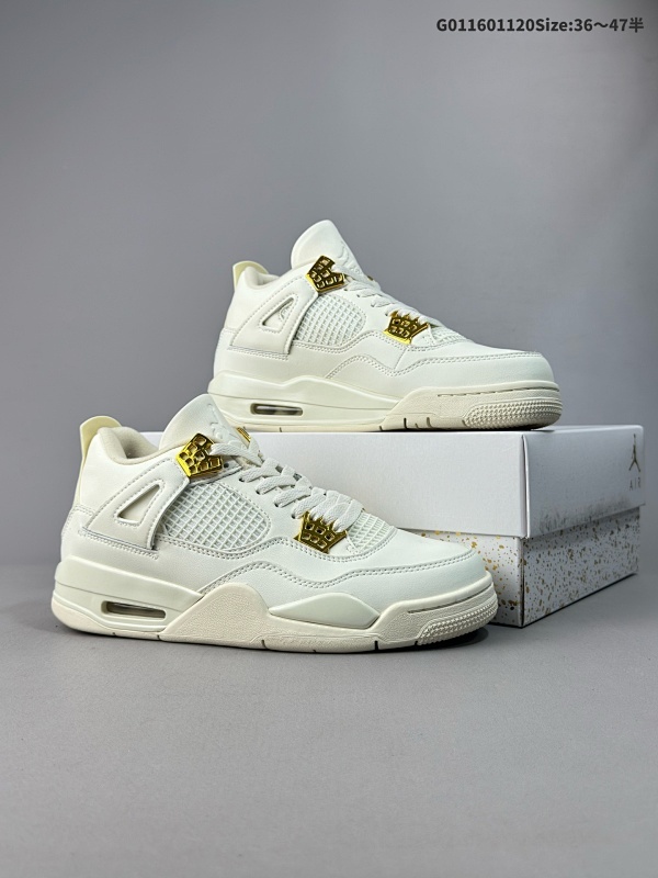 16036-47.5半  Nike Air Jordan 4 Metallic GoldAJ4米白金扣 金属白 耗时半年巨作 全套原纸板楦头开发货号AQ9129-170