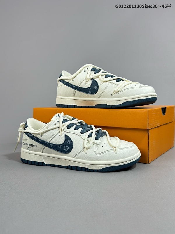 22036-45半 定制球鞋 Louis Vuitton x Nike Dunk SB Low 路易威登 x 耐克 SB 低帮 LV联名白蓝解构鞋带货号JJ5688-102