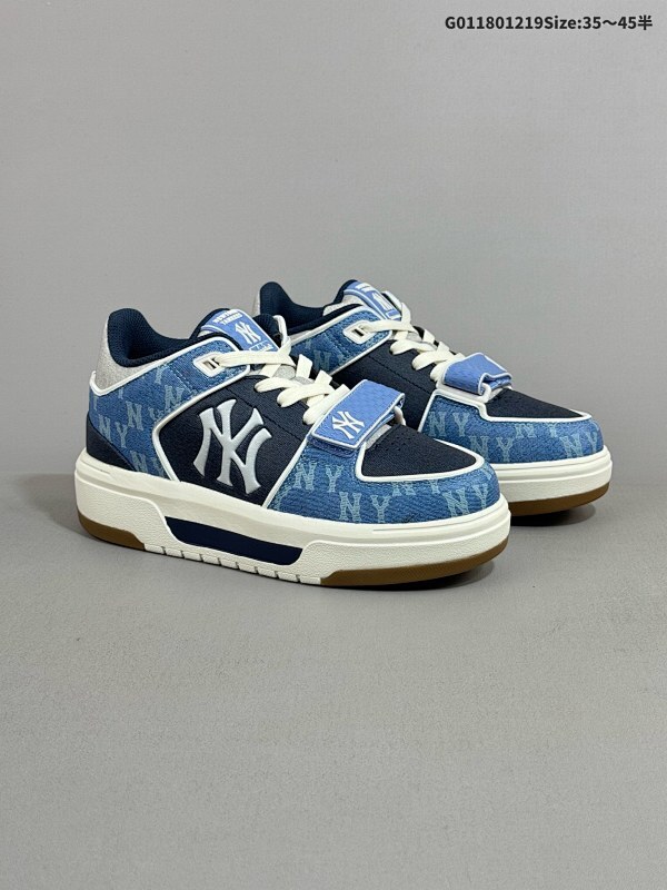 18035.5-45半   MLB Chunky Liner 中帮 蓝色 复古印刻暗纹老花仿牛仔潮流鞋 防滑耐磨中邦板鞋男女同款货号3ASXCHL4N-50BLS