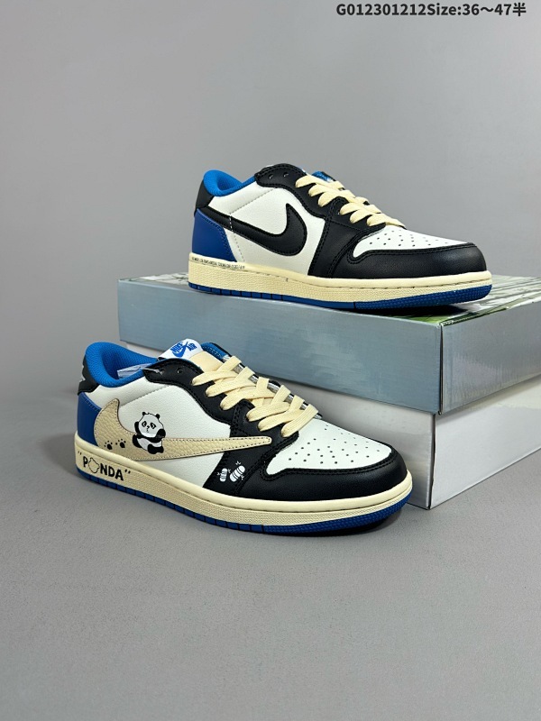 23036-47.5半 特殊大礼盒[定制球鞋]  Air Jordan 1 Low 低帮 嘟嘴熊猫 AJ1 乔丹1代 aj1 乔1 低邦 中国风 闪电倒钩熊猫货号DM7866-140