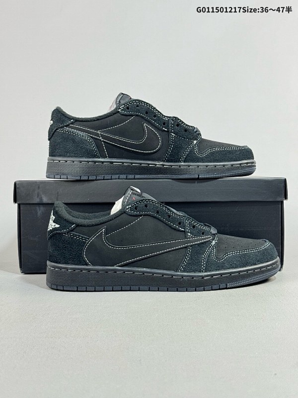 15036-47.5半 Travis Scott x Air Jordan 1 Low OG "Black Phantom" 低帮 倒钩4.0 黑武士倒勾联名 AJ1货号DM7866-001