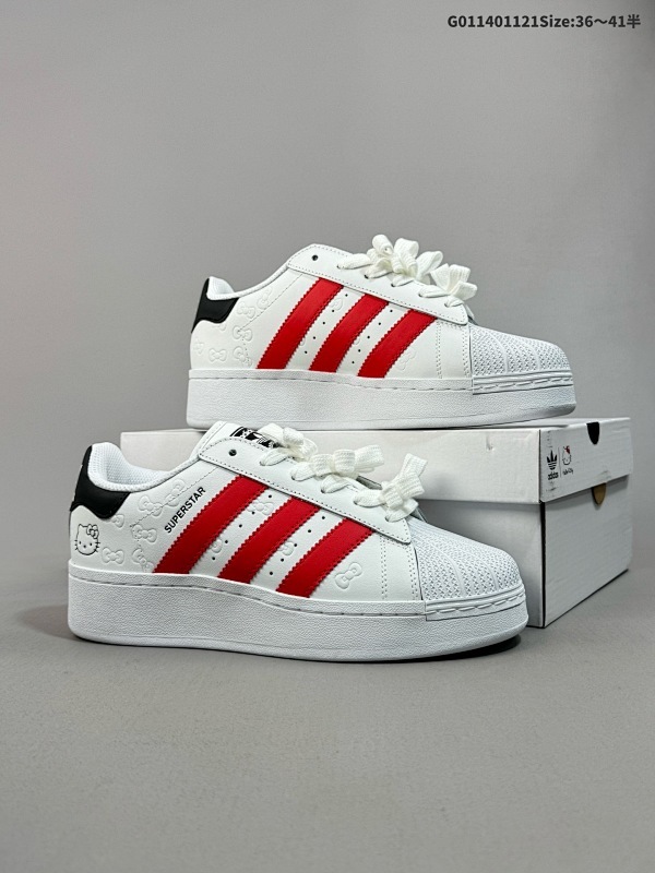 14036-41半 阿迪达斯 ADIDAS SUPERSTAR 三叶草经典贝壳头系列 HELLO KETTTY 猫 新款休闲板鞋潮流女士运动鞋货号HK0351