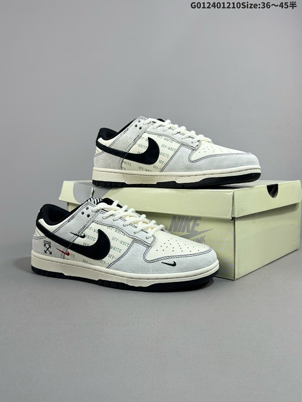 24036-45半 定制球鞋 Off White x Nike Dunk SB Low OW x 耐克 SB 低帮 联名灰白黑 鞋身以米白色皮革打造货号YX5066-212