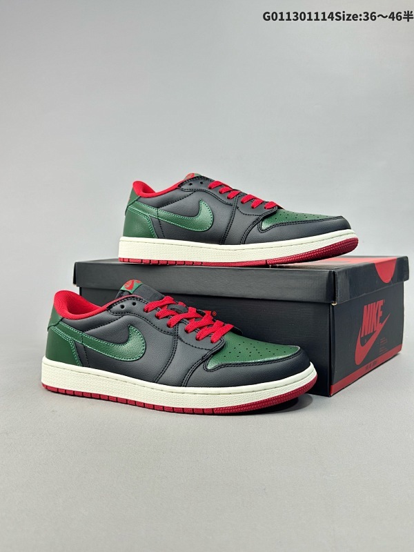 13036-46半 Air Jordan 1 Retro Low OG "Black and Gorge Green" 低帮 黑绿红 AJ1 乔丹1代货号CZ0775-036