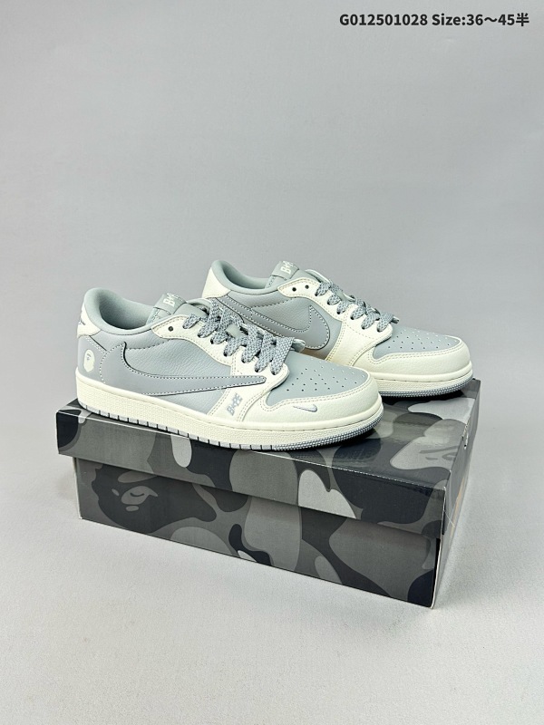 Bape x Travis Scott x Air Jordan 1 Low Bape x AJ1 低帮 灰白灰倒勾联名货号BB6511-625