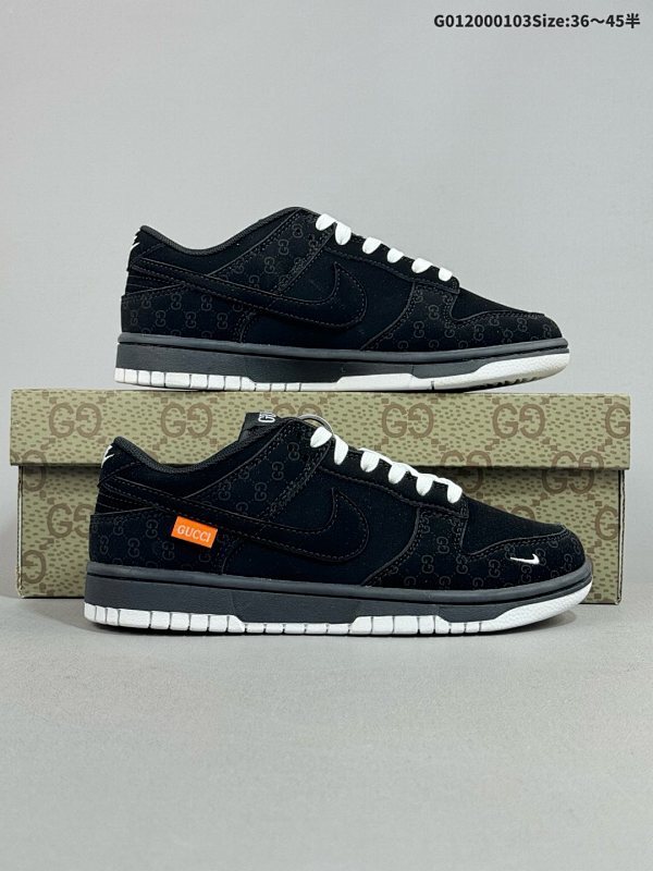 20036-45半 定制球鞋 Gucci x Nike Dunk SB Low 古驰古奇 x 耐克 SB 低帮 联名黑白货号FC1688-140