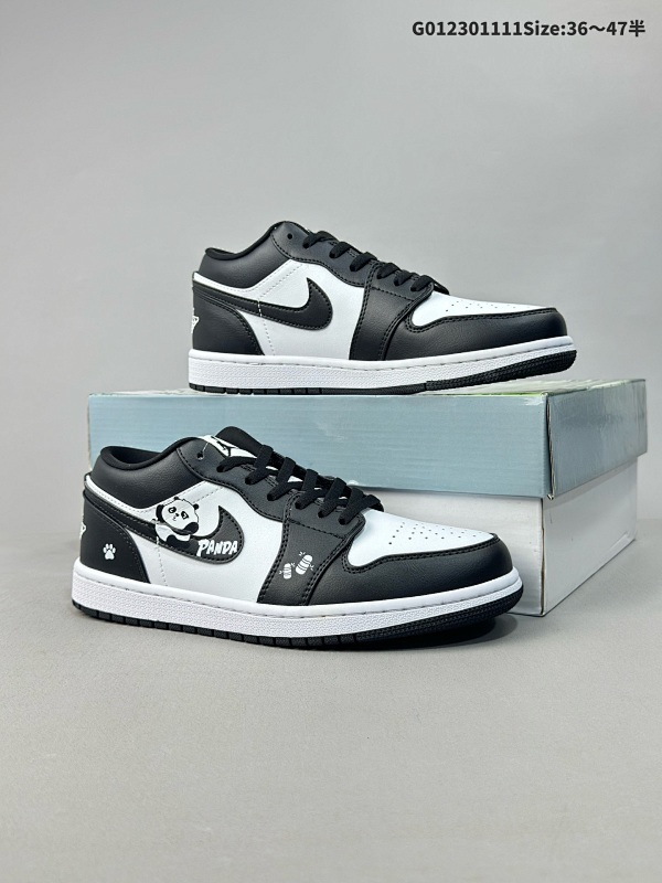 23036-47.5半 头层带半码 特殊大礼盒[定制球鞋]  Air Jordan 1 Low 低帮 嘟嘴熊猫 AJ1 乔丹1代 aj1 乔1 低邦 中国风 黑白熊猫货号DC0774-101