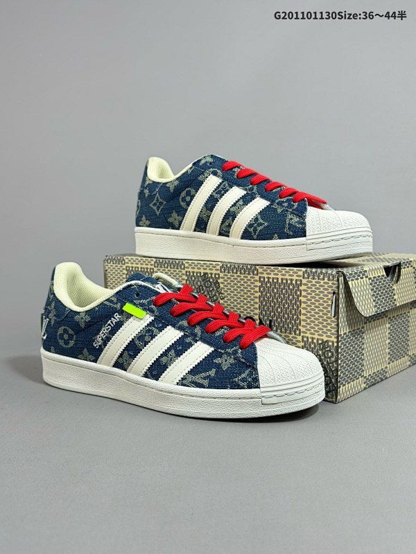 11036-44半 adidas Originals Superstar LV联名款  贝壳头 潮流复古 时尚 舒适透气 耐磨 休闲板鞋 货号:IG1968