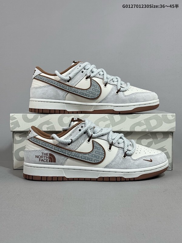 27036-45半 定制球鞋 The North FACE x Nike Dunk SB Low 北面 x 耐克 SB 低帮 灰白棕解构鞋带货号XX3168-110