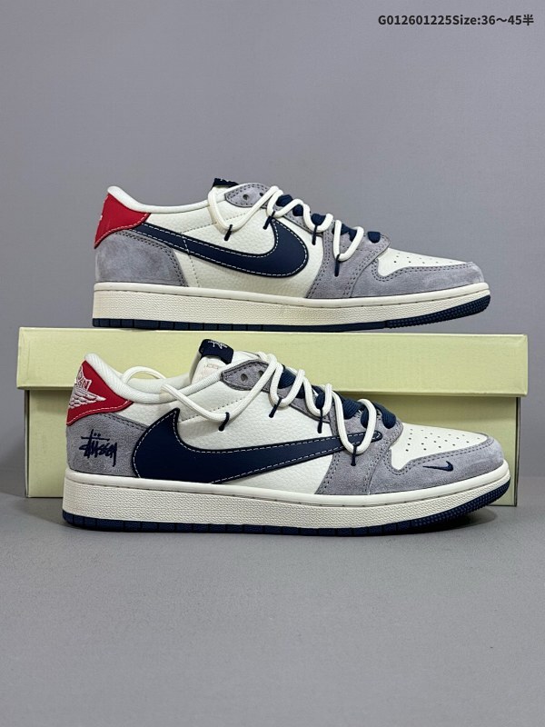 26036-45半 定制球鞋 Stussy x Travis Scott x Air Jordan 1 Low 斯图西 x AJ1 低帮 灰白蓝解构倒勾联名货号SJ0086-140