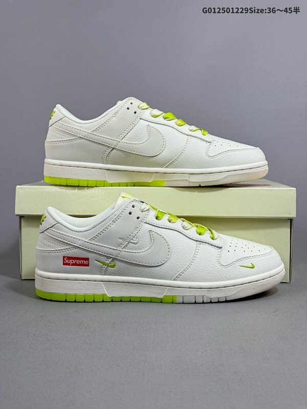 25036-45半 定制球鞋 Supreme x Nike Dunk SB Low Sup x 耐克 SB 低帮 联名荧光黄三勾货号BB8675-109B