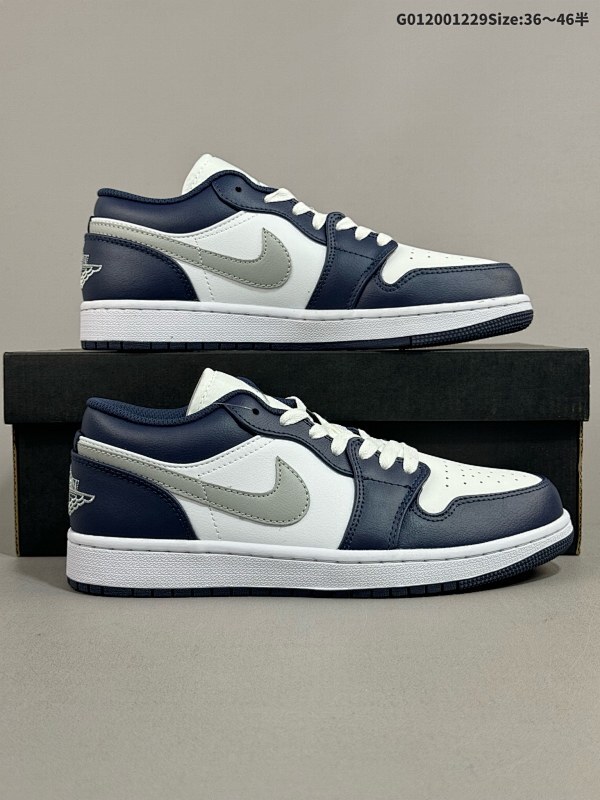 20036-46半 Air Jordan 1 Low 低帮 白藏青 AJ1 乔丹1代 aj1 乔1 低邦 灰蓝色 乔丹篮球鞋系列男货号553558-141 女货号553560-141