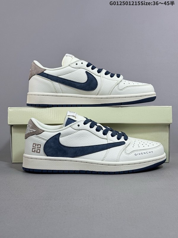 25036-45半 定制球鞋 Givenchy x Travis Scott x Air Jordan 1 Low 纪梵希 x AJ1 低帮 米白蓝倒勾联名货号LX1988-109