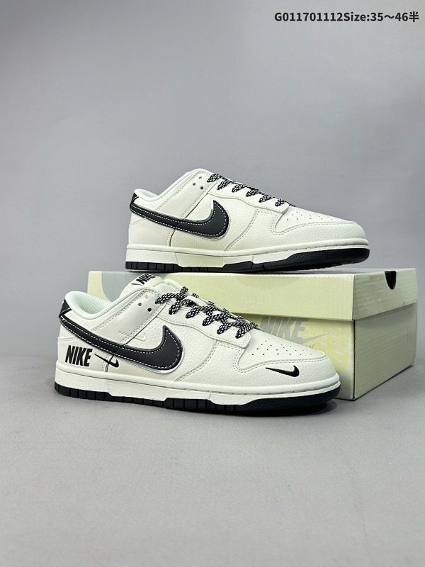 17035.5-46半 头层带半码定制球鞋 Nike Dunk SB Low 耐克 SB 低帮 米白黑 鞋身以白色作为主色调货号SJ1089-002