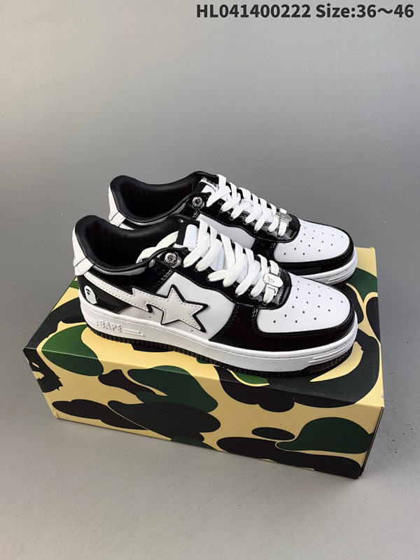 140 王嘉尔同款  潮流教父nigo品牌 Bape Sta 黑白漆皮经典百搭休闲运动板鞋HL041400222 Size:3646 货号191001