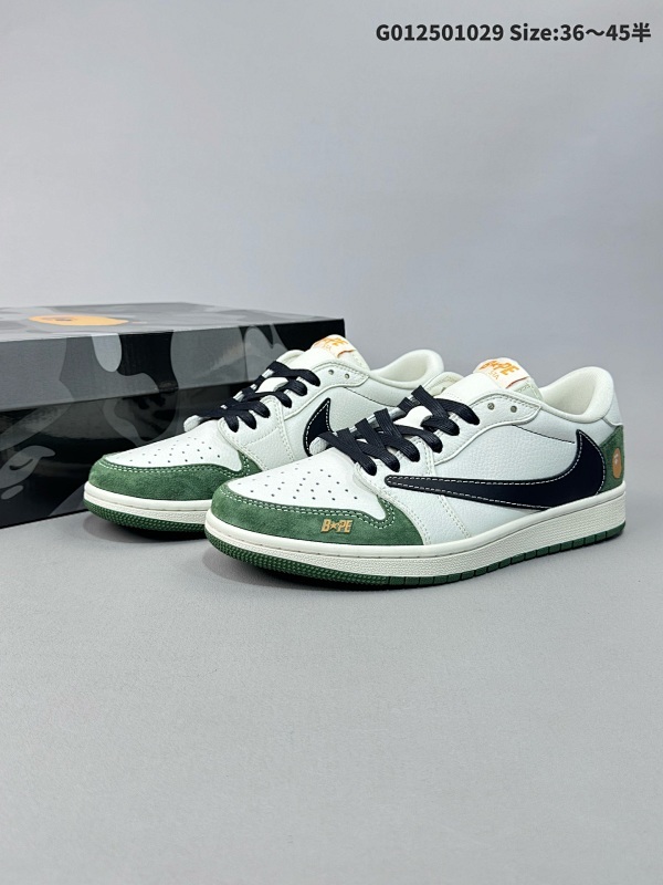 25036-45半 定制球鞋 Bape x Travis Scott x Air Jordan 1 Low Bape x AJ1 低帮 绿白黑倒勾联名货号XY2688-107
