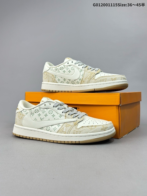 20036-45半Louis Vuitton x Travis Scott x Air Jordan 1 Low 路易威登 低帮 LV卡其牛仔倒勾联名货号SJ2068-009