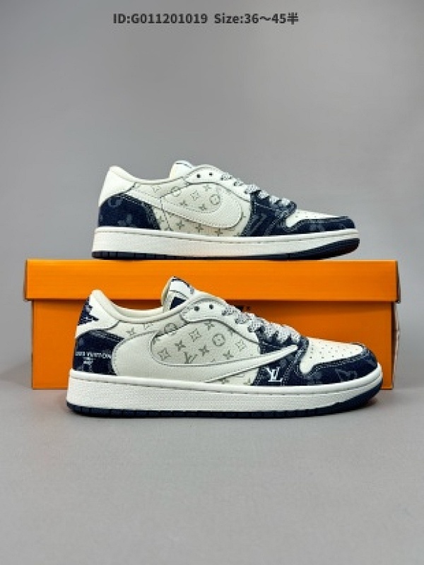 Louis Vuitton x Travis Scott x Air Jordan 1 Low 路易威登 低帮 LV蓝白牛仔倒勾联名货号SJ2068-003