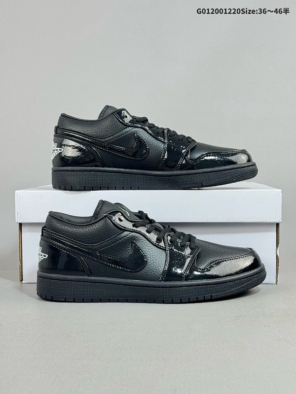 20036-46半 Air Jordan 1 Low "Black Croc" 低帮 蛇纹黑漆皮 AJ1 乔丹1代 aj1 乔1 低邦 漆皮黑武士 乔丹篮球鞋货号HJ7743-010