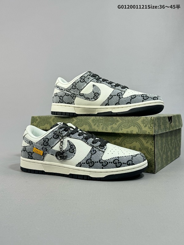 20036-45半 头层带半码定制球鞋 Gucci x Nike Dunk SB Low MLB 古驰古奇 x 耐克 SB 低帮 联名灰白货号BB9676-311