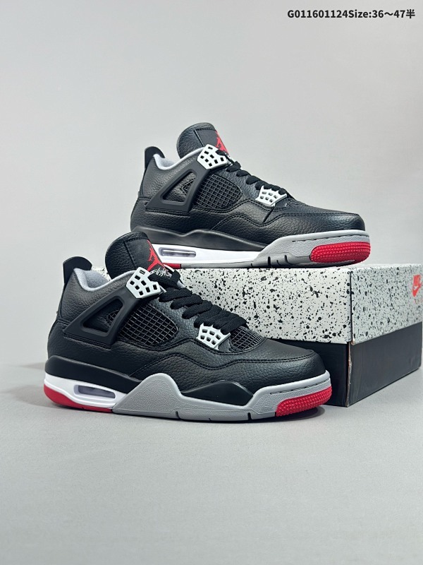 16036-47.5半 Air Jordan 4 Retro "Bred Reimagined" 2024复刻 皮面黑红 AJ4男货号FV5029-006 女货号FQ8213-006