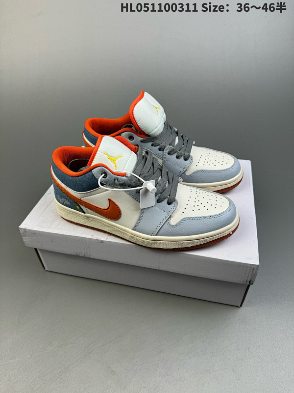 110  Air Jordan 1 Low 低帮 白蓝橙牛仔 AJ1 乔丹1代 aj1 乔1 低邦HL051100311 Size3646半货号FB9902-200