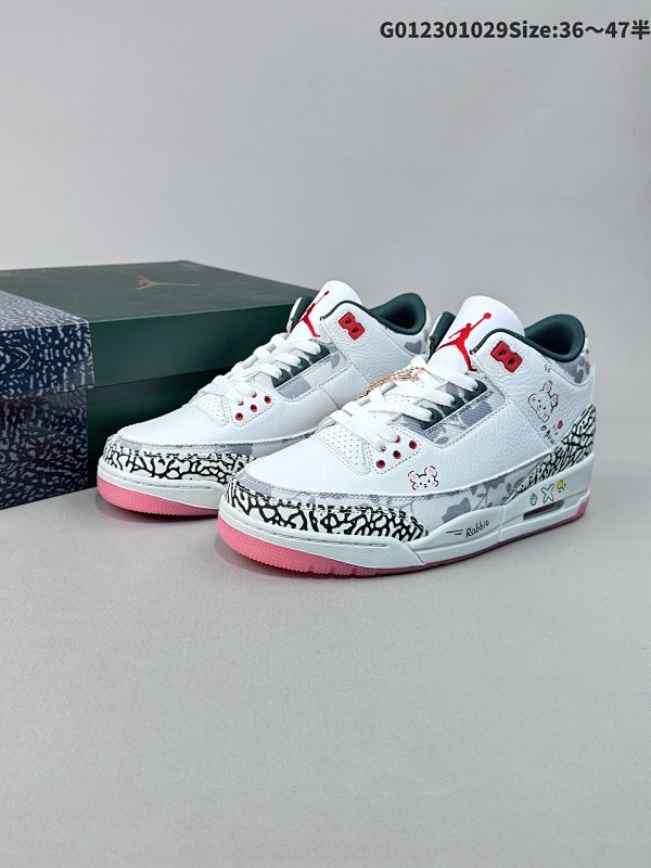 23036-47.5半 定制球鞋 Air Jordan 3 Retro Wings 芭蕾兔 AJ3 乔丹3代 aj3 乔3 玫瑰白粉 乔丹篮球鞋系列货号HM6993-100