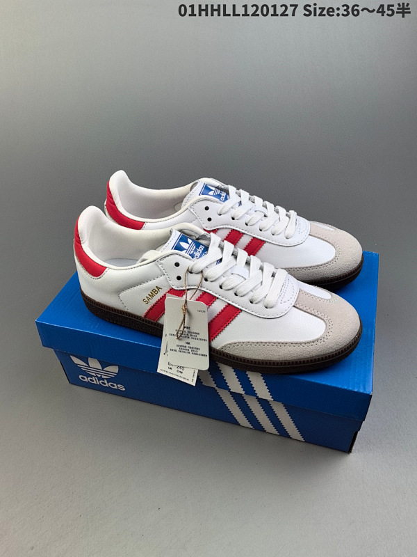 110头层带半码 Adidas originals Samba Og 阿迪达斯 低帮 白红 桑巴耐磨轻便低邦板货号IG102501HHLL120127 Size:3645半