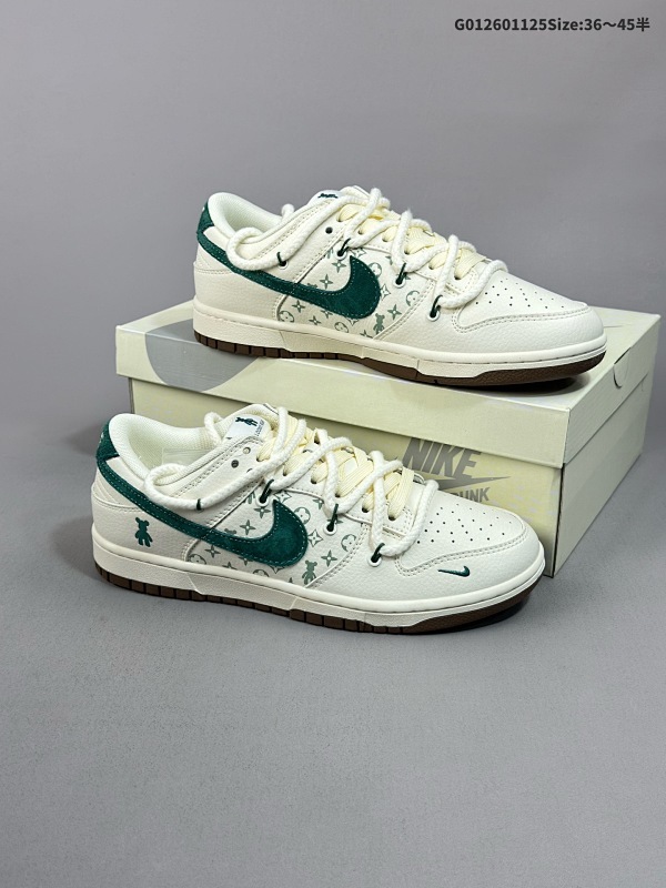 27036-45半 定制球鞋 Louis Vuitton x Kaws x Nike Dunk SB Low 路易威登 x 暴力熊 x 耐克 SB 低帮 米白绿货号SJ2068-292
