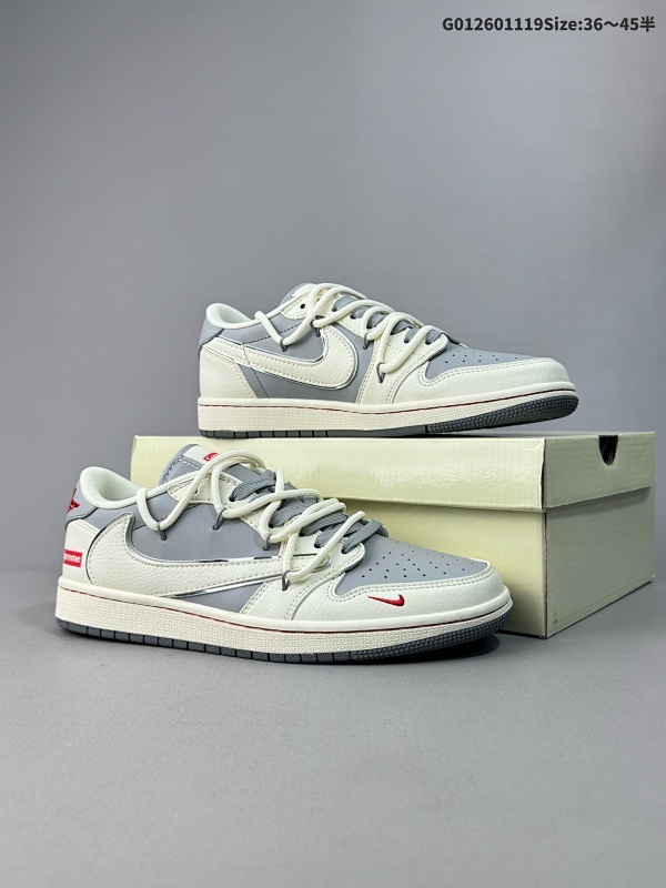 270  36-45半 Travis Scott x Fragment Design x Air Jordan 1 Low OG SP AJ1 乔1 Supreme联名-米灰双拼抽绳