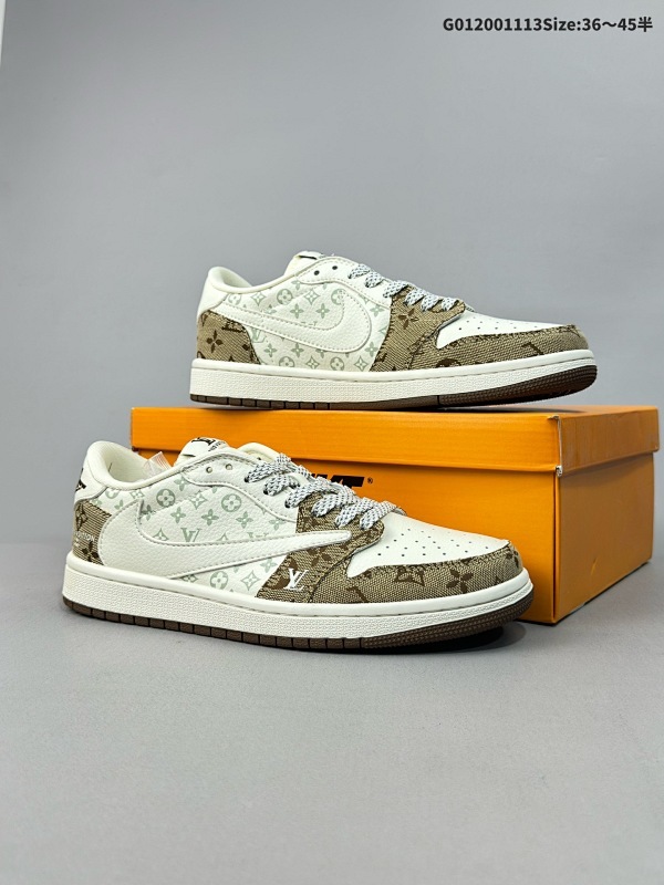 20036-45半Louis Vuitton x Travis Scott x Air Jordan 1 Low 路易威登 LV x AJ1 低帮 卡其牛仔倒勾联名 货号SJ2068-102