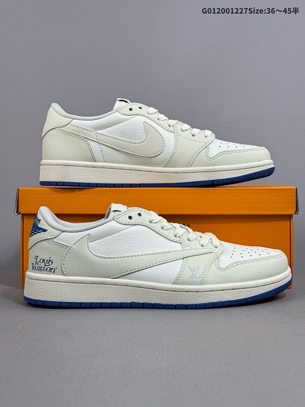 20036-45半 定制球鞋 Louis Vuitton x Travis Scott x Air Jordan 1 Low低帮 米蓝倒勾联名货号LJ5188-007